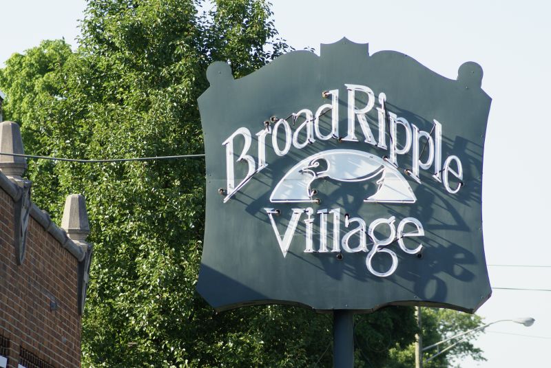 The Broad Ripple Village sign on North College Avenue.